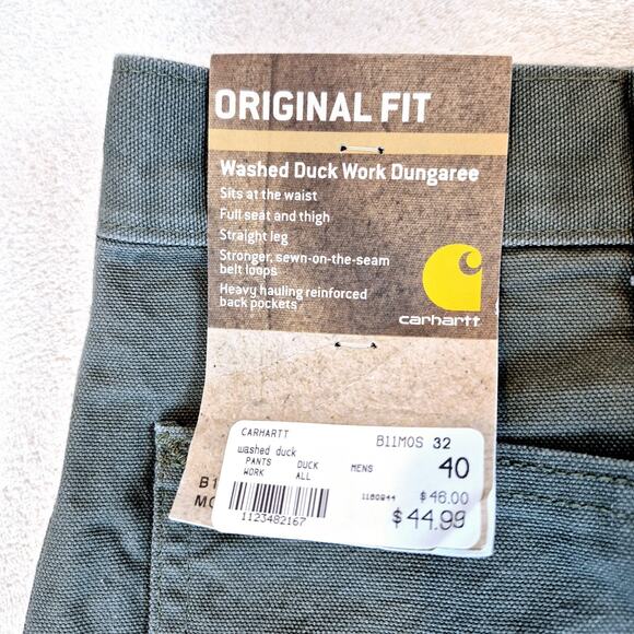 NWT Carhartt B11 MOS Washed Duck Work Dungaree Green Pants Loose Fit Men's 40x32 - Picture 2 of 11